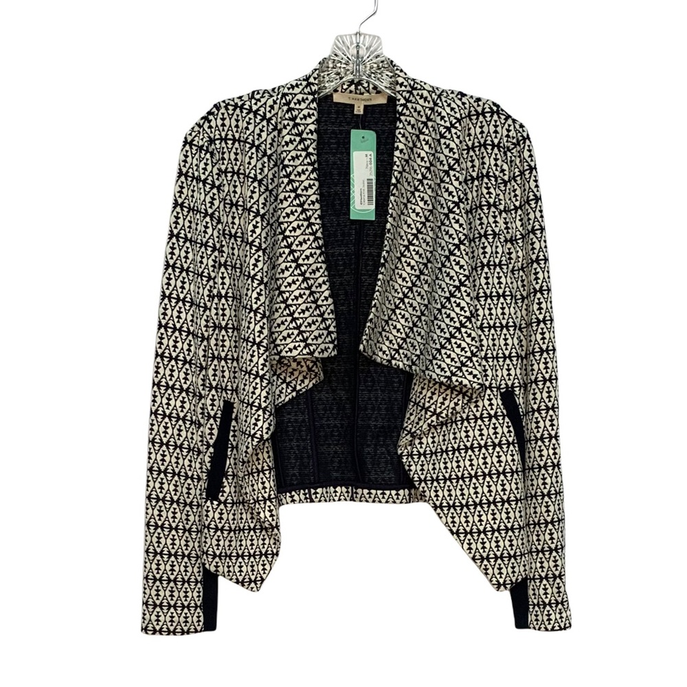 NWT 41 HAWTHORN Navy + White Catania Knit Open Front Jacket Medium
